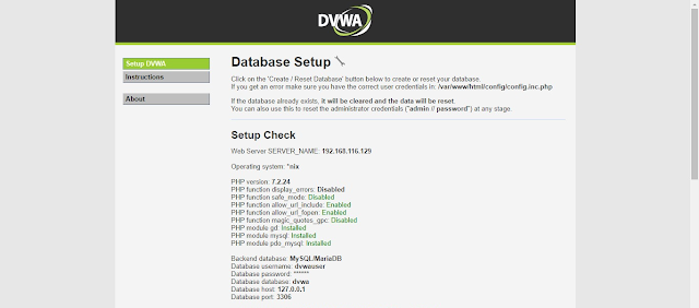 dvwa database setup