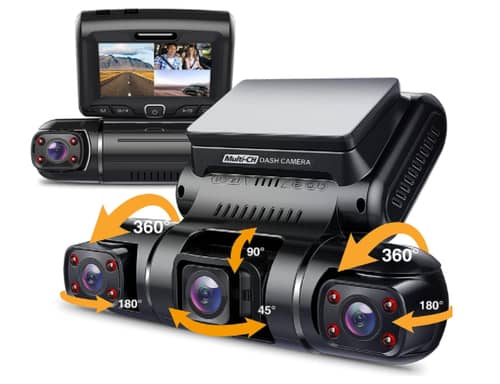 PRUVEEO D90 2022 Upgraded Triple Channel Dash Cam with GPS