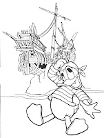 Donald Duck near the boat coloring page