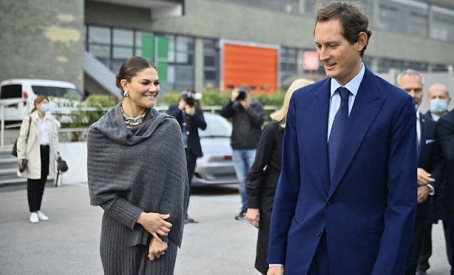 Crown Princess Victoria wore a grey knitted merino wool dress. H&M Conscious Exclusive Collection Rhinestone necklace