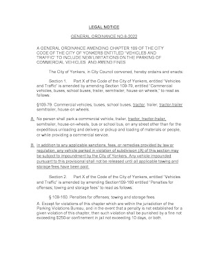 City of Yonkers Legal Notice.