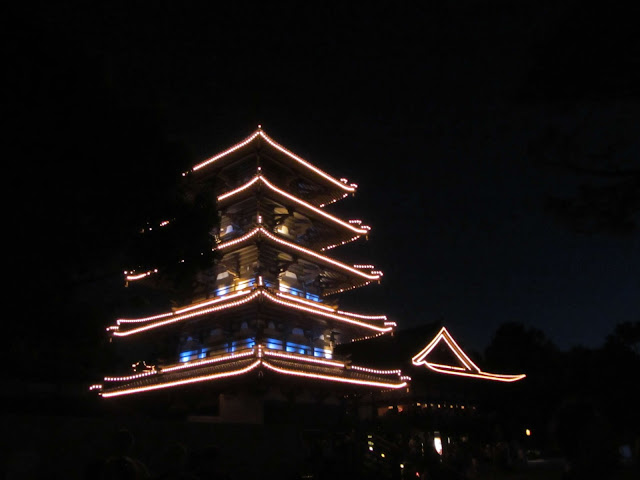 Japan Pavilion Epcot World Showcase Lit Up During Fireworks Walt Disney World