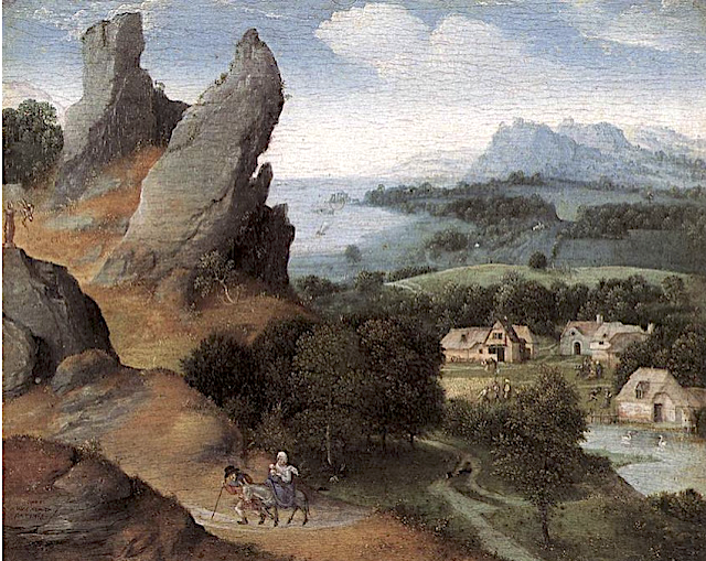 JOACHIM PATINIER (1484-1524)  Mount Sinaï ou Jabal Musa (2,285 m - 7,496ft)  Egypte   In Paysage de  la Fuite en Egypte, huile sur panneau, 1517, Royal Museum of Fine Arts, Antwerp