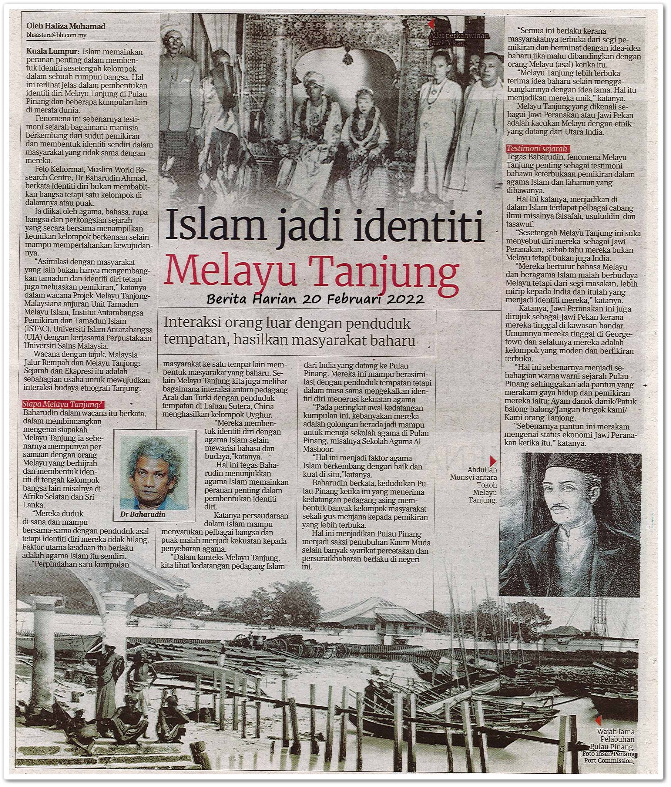 Islam jadi identiti Melayu Tanjung - Keratan akhbar Berita Harian 20 Februari 2022