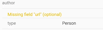 Warning author Missing field "url" (optional)
