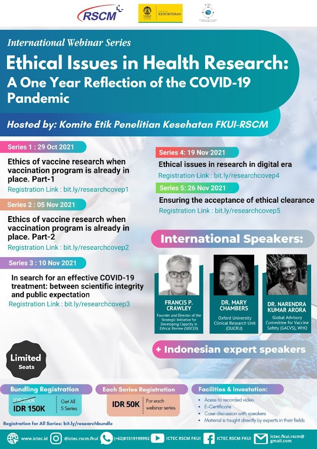 (E-Sertifikat) Seri webinar:  Ethical Issues in Health Research – A One Year Reflection of the COVID-19 Pandemic