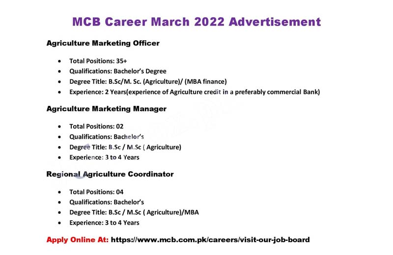 MCB Bank Jobs 2022 Advertisement- www.mcb.com.pk