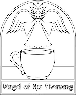 Angel of the Morning coffee themed coloring page available in jpg and transparent png format