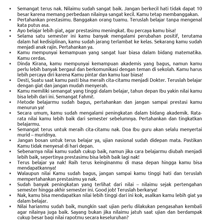 contoh catatan wali kelas di raport mts Info GTK Terbaru