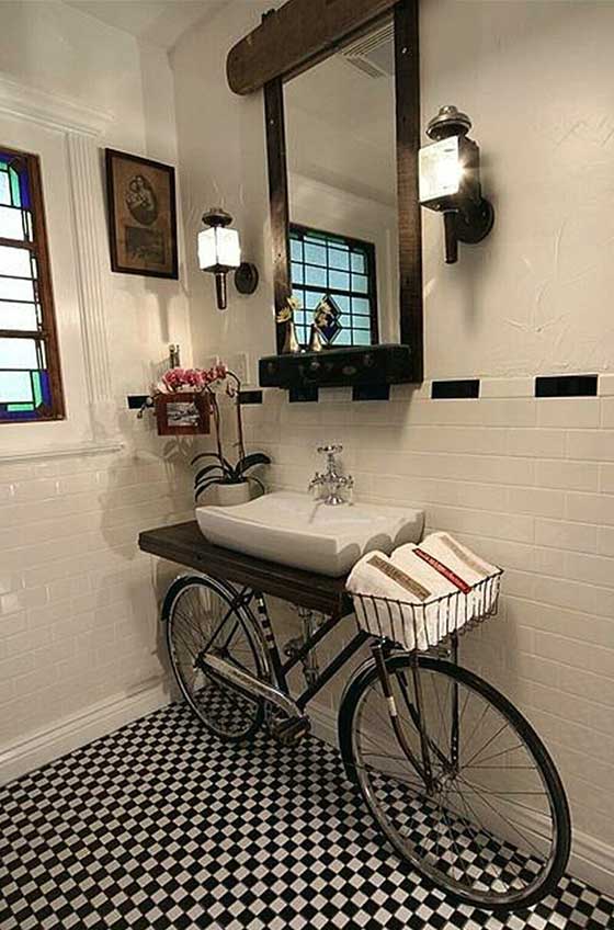 Wash basin on top of old bicycle