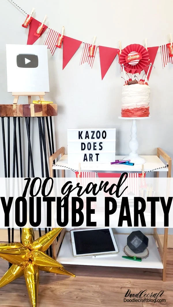 100 Grand YouTube Play Button Party! YouTube themed party with Kazoo Does Art as she celebrates her 100K subscribers play button or YouTube Creator Award! This party just had to showcase the 100 Grand--the red and white packaging match YouTube perfectly and the fact that Kazoo got the 100K subscriber button.  It is just too perfect!