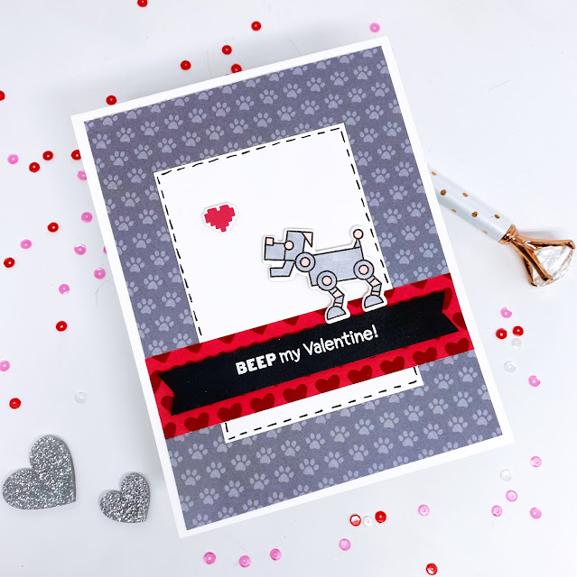 obot Dog Card by Guest Designer Jennifer Ingle | Love Bots Stamp Set and Love & Meows Paper Pad by Newton's Nook Designs #newtonsnook #handmade