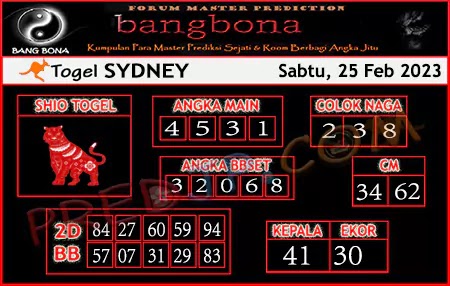 Prediksi Bang Bona Sydney Sabtu 25 Februari 2023