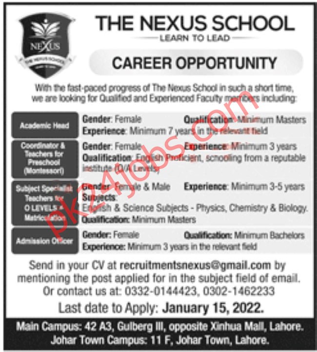Nexus School Jobs 2022 – Latest Jobs 2022