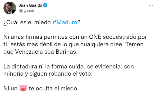 Juan Guaidó dice que Maduro le tiene miedo a un referéndum