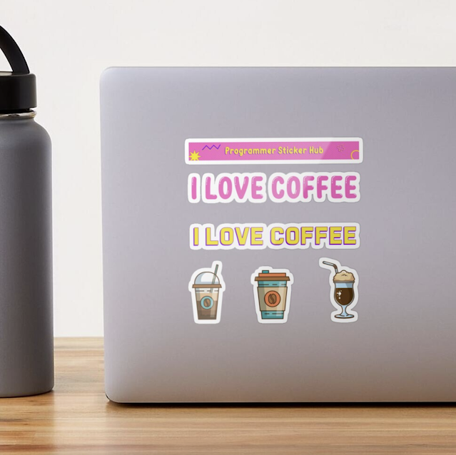 I Love coffee - Programmer sticker pack - Coffee cup - 5 sticker pack