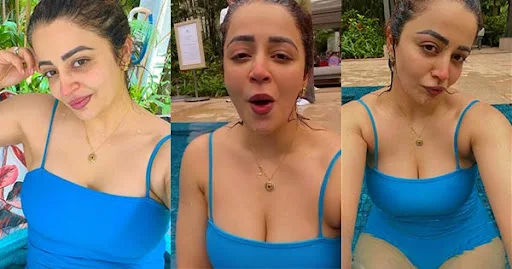 Nehha Pendse blue swimsuit hot actress