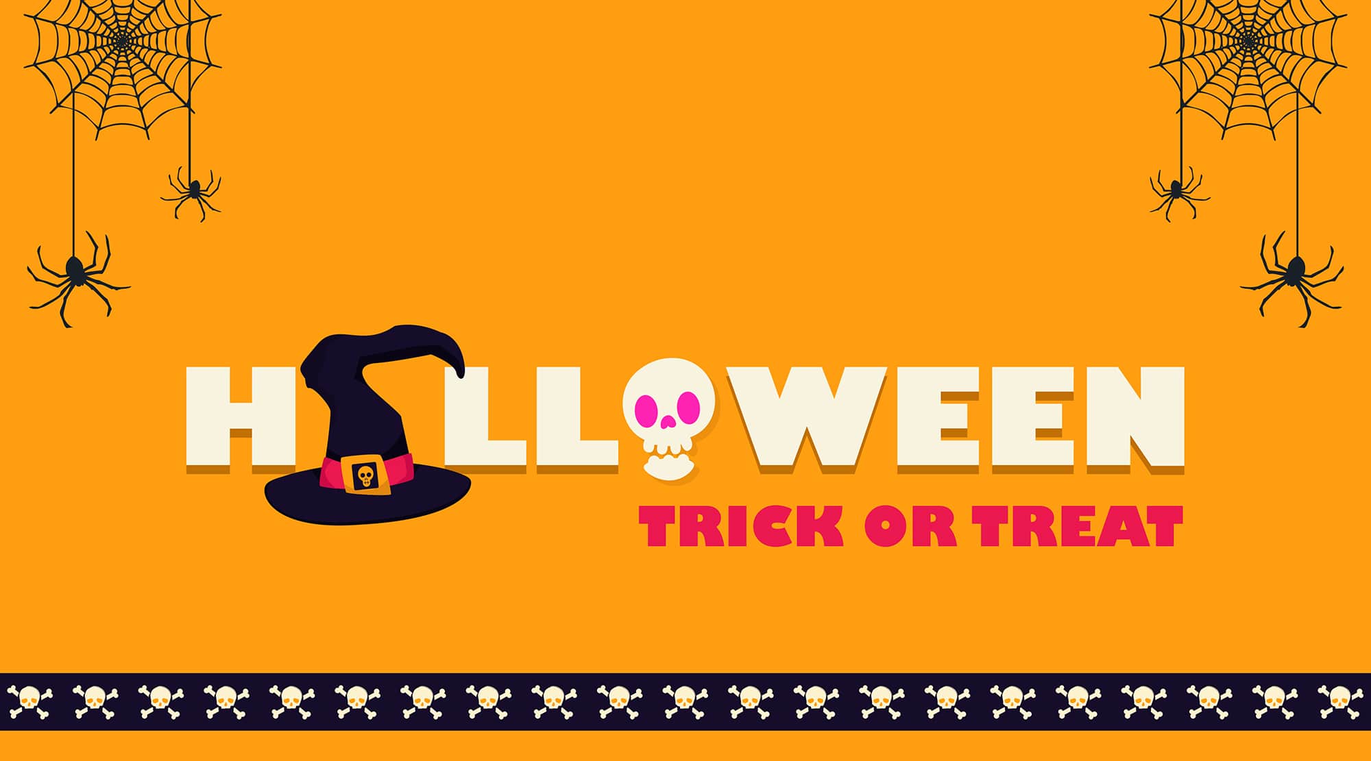 Minimal Happy Halloween typography vector banner template for free download