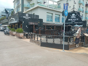 BOUNTY restaurant designed like a pirate ship facing Rimini beach Promenade.