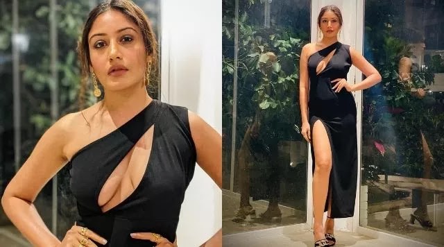 Surbhi Chandna Raises The Oomph Factor In A Black One Shoulder High Slit Body Hugging Gown. See Pictures.