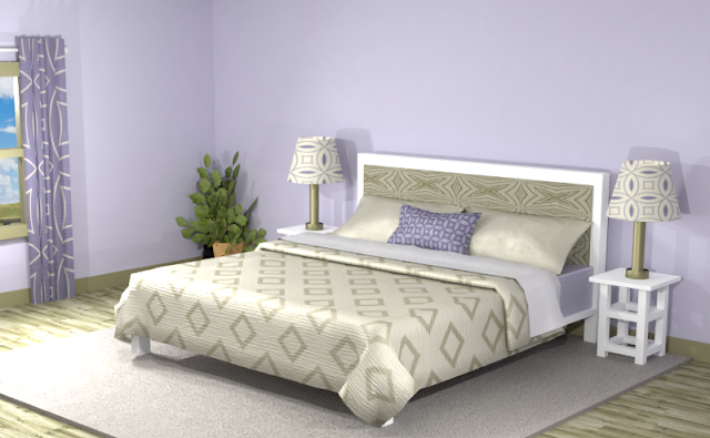 French Lilac (#C8C4DA)  Complementary Room with Patterns