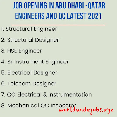 Job Opening in Abu Dhabi -Qatar Engineers and QC Latest 2021