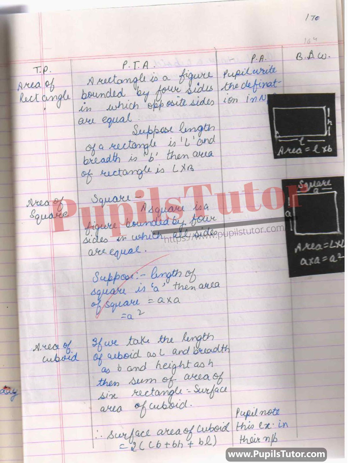 Class/Grade 8 And 9 Mathematics Lesson Plan On Area Of Rectangle, Square, Cube And Cuboid For CBSE NCERT KVS School And University College Teachers – (Page And Image Number 3) – www.pupilstutor.com