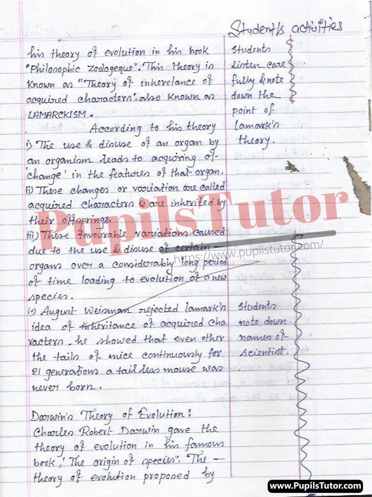 Class/Grade 10 Biology Lesson Plan On Darwin’s And Lamarckian Theory Of Evolution For CBSE NCERT KVS School And University College Teachers – (Page And Image Number 3) – www.pupilstutor.com