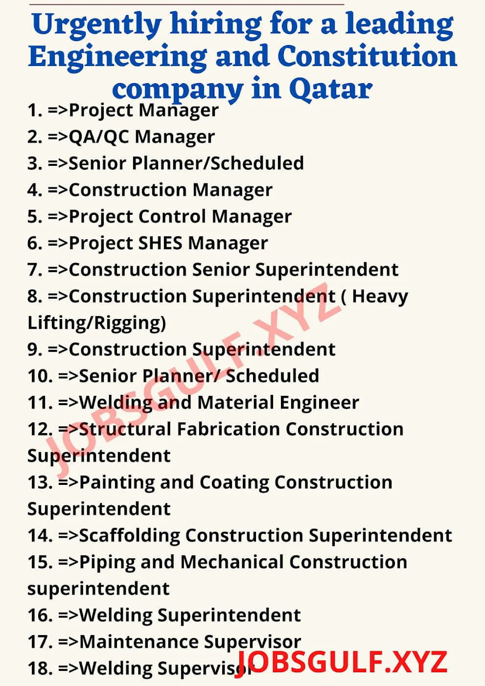 Urgently hiring for a leading Engineering and Constitution company in Qatar