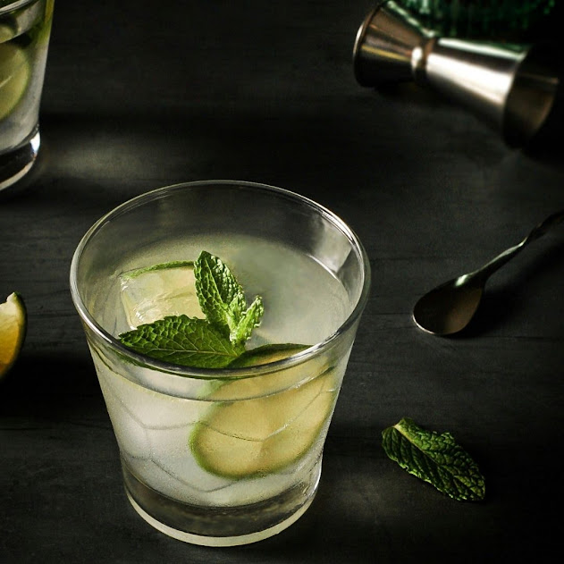mint cocktail food photography with lime