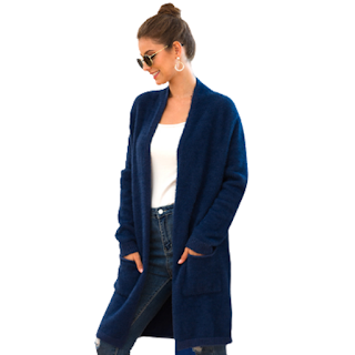 Casual Open Front Knit Cardigans Long Sleeve Coat with Pockets