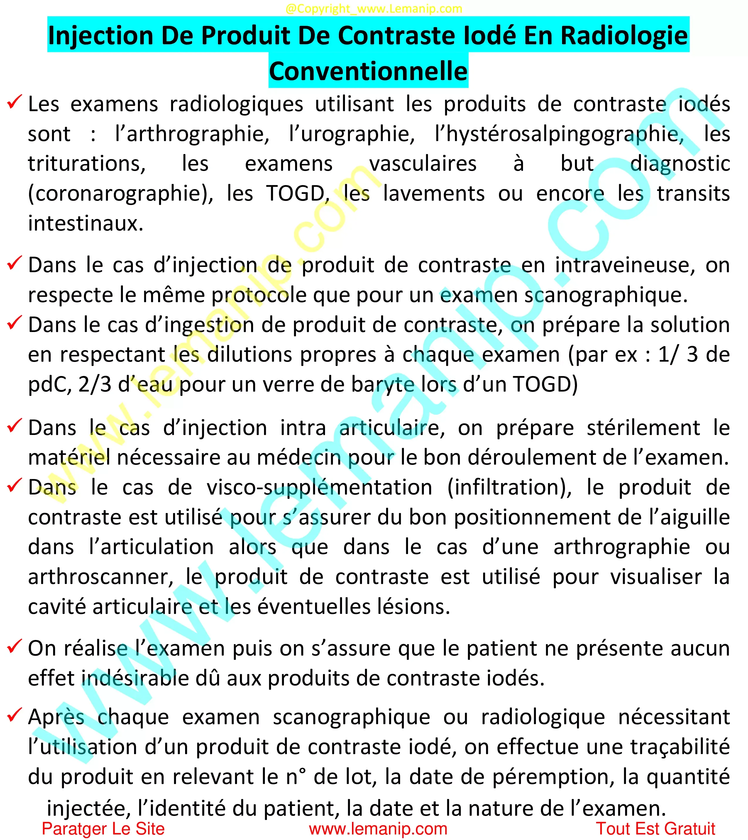 Injection De Produit De Contraste Iodé En Radiologie Conventionnelle