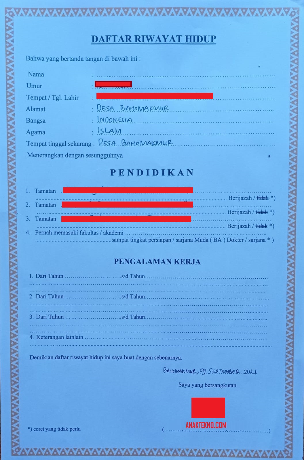 Contoh Riwayat Hidup/Upload CV untuk Lamar Kerja di PT IMIP Morowali