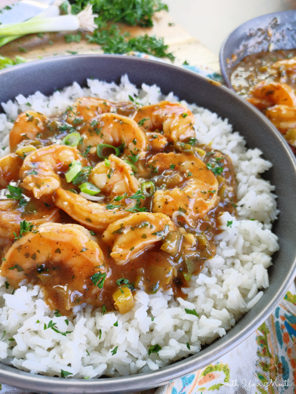 Shrimp Delicate (Cajun Shrimp & Rice) - An easy cajun recipe from Louisiana with shrimp cooked in a silky, flavor-packed sauce or gravy (much like an easy étouffée) served over rice.
