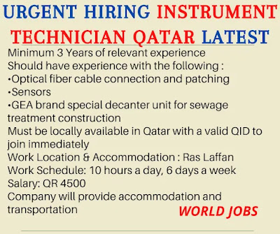 Urgent Hiring Instrument Technician Qatar Latest