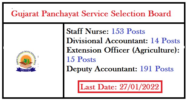 GPSSB Recruitment 2022 for 373 Staff Nurse, Divisional Accountant, EO & Deputy Accountant Posts @gpssb.gujarat.gov.in