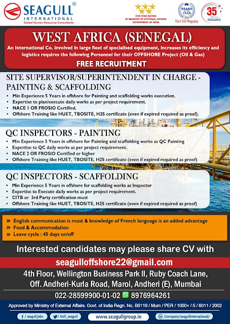 Free Recruitment : Jobs in West Africa (Senegal) : Offshore Project : Apply Now : Gulfwalkin