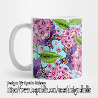 Pink Hydrangea And Butterflies Pattern Mug