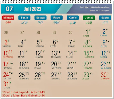 Kalender Bulan Juli 2022 Lengkap Hari Peringatannya - kanalmu