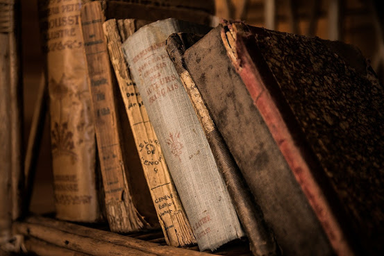 old rugged books on a shelf