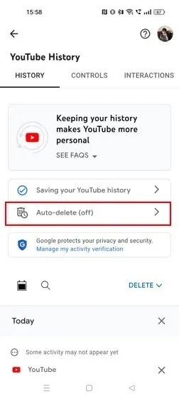حذف سجل اليوتيوب تلقائيًا