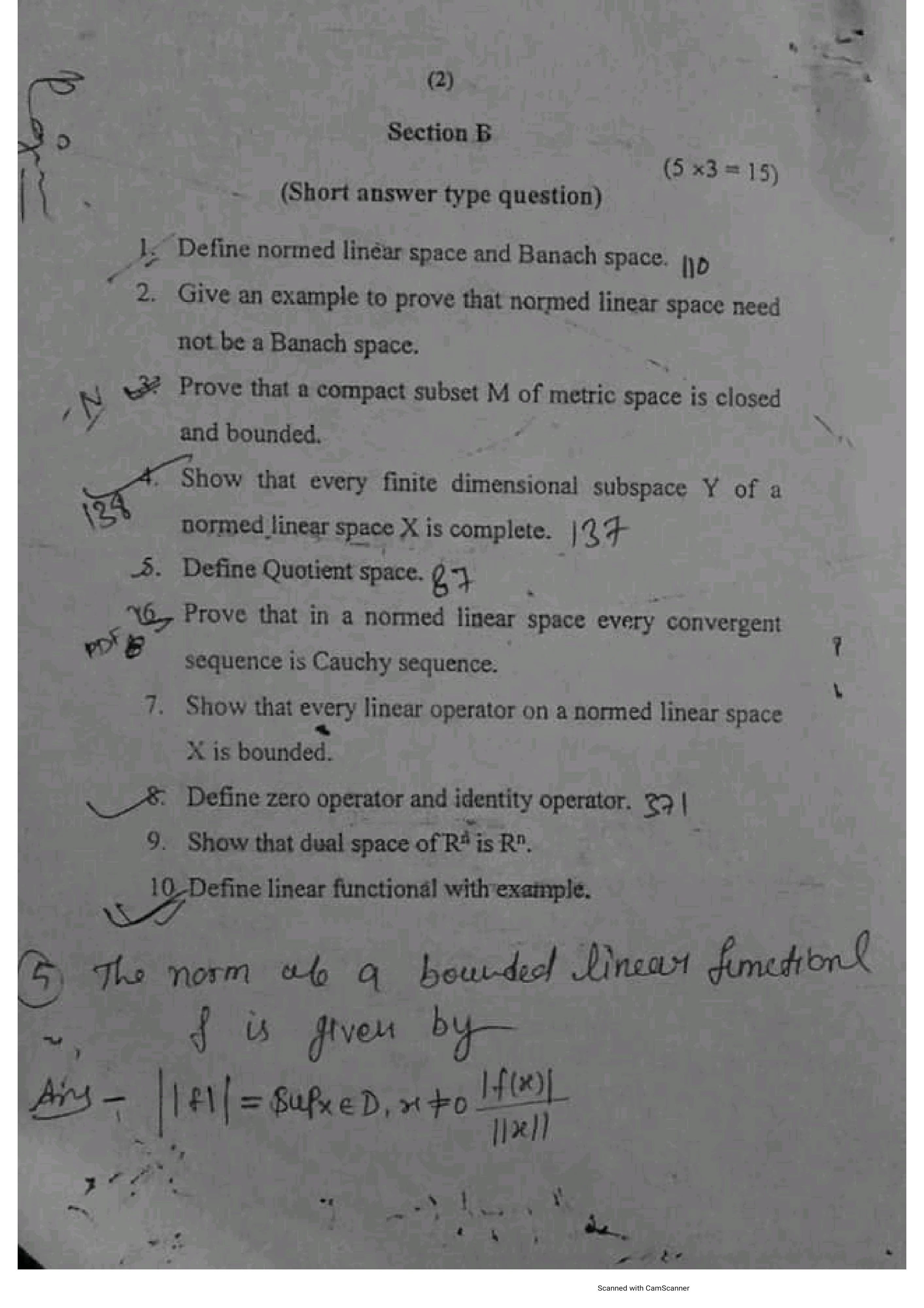 Mathematics M.Sc - IIIrd Sem Previous Question Papers Subject - Functional Anaysis