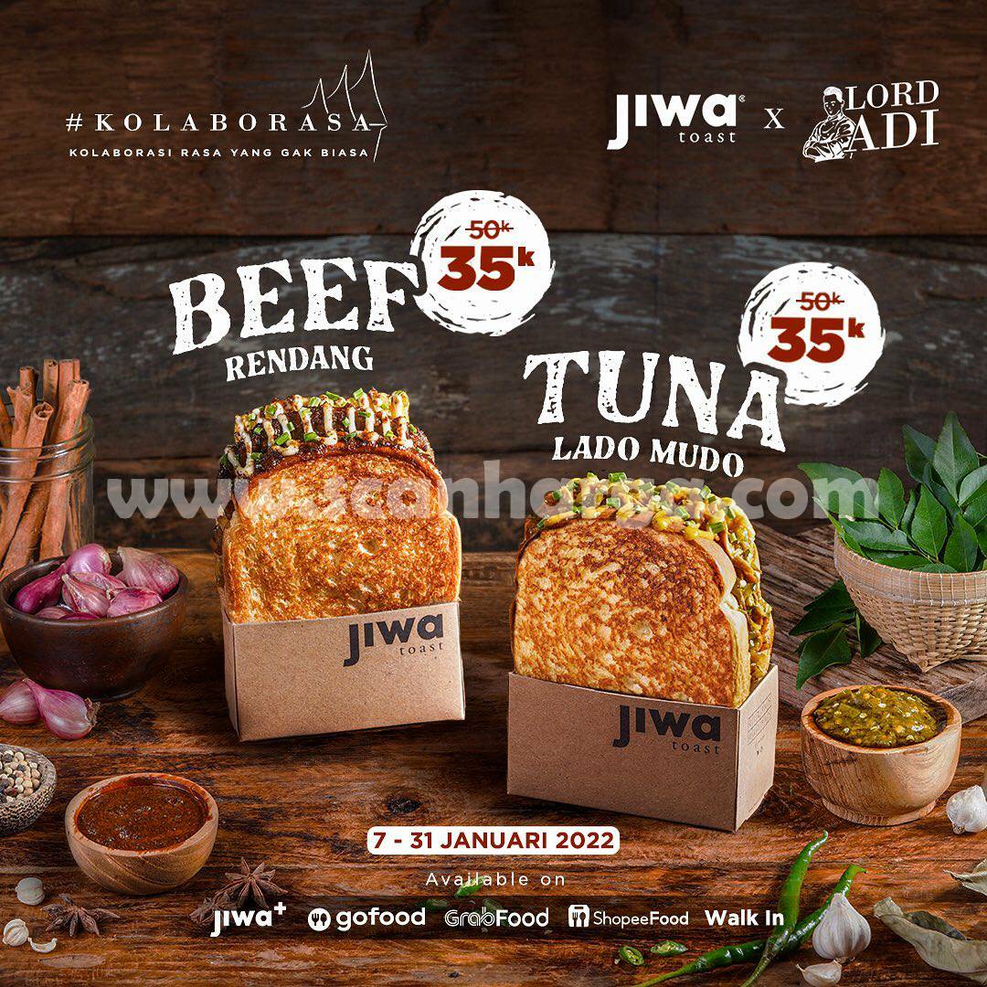 Promo JIWA TOAST Menu Beef Rendang & Tuna Lado Mudo harga hanya 35K