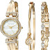 Crystal-Accented Gold-Tone Bangle Watch and Bracelet Set