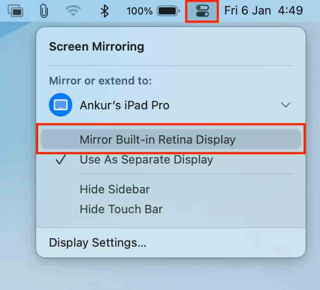 شاشة Retina مدمجة في المرآة على Mac