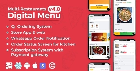 Chef v4.1 – Multi-restaurante Saas – Contato menos Painel de administração do menu digital com – React Native App Source