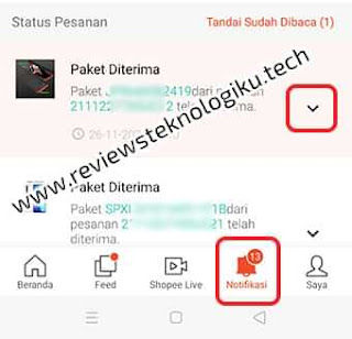 menghapus status pemesanan di shopee