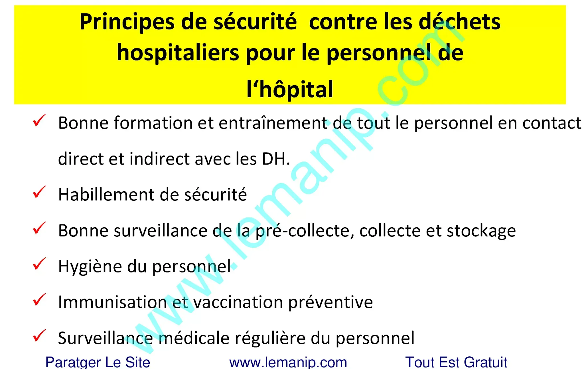 Principes de sécurité  contre les déchets hospitaliers pour le personnel de  l‘hôpital