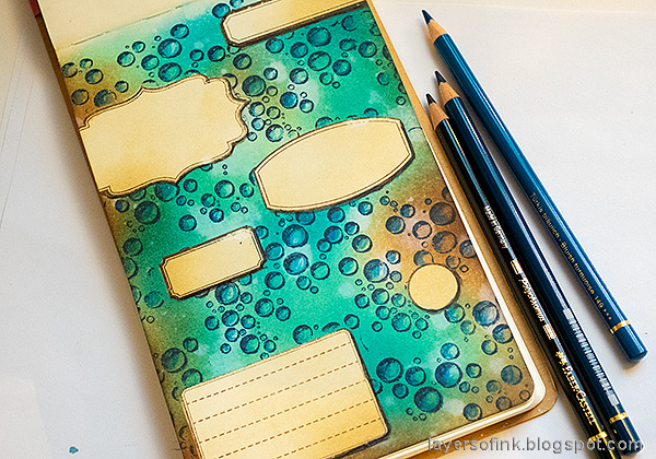 Layers of ink - Art Journal Page with Masking Tutorial by Anna-Karin Evaldsson. Add color with colored pencils.