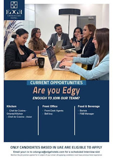 Edge Creekside Hotel Multiple Staff Jobs Recruitment For Dubai (UAE) Location